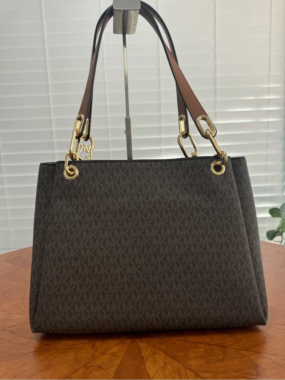 Michael Kors Brown MK Logo Shoulder Bag with Gold Hardware